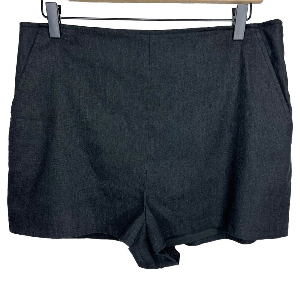 Leith High Waisted Linen Mix Black Shorts‎ L